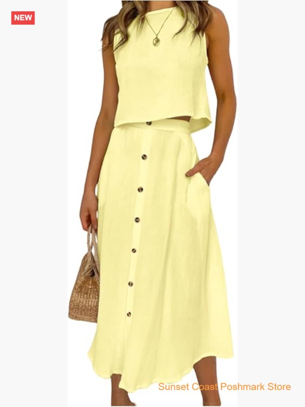 2 Piece Skirt Sets Sleeveless Tank Top and Button Front Skirt Summer Outfits